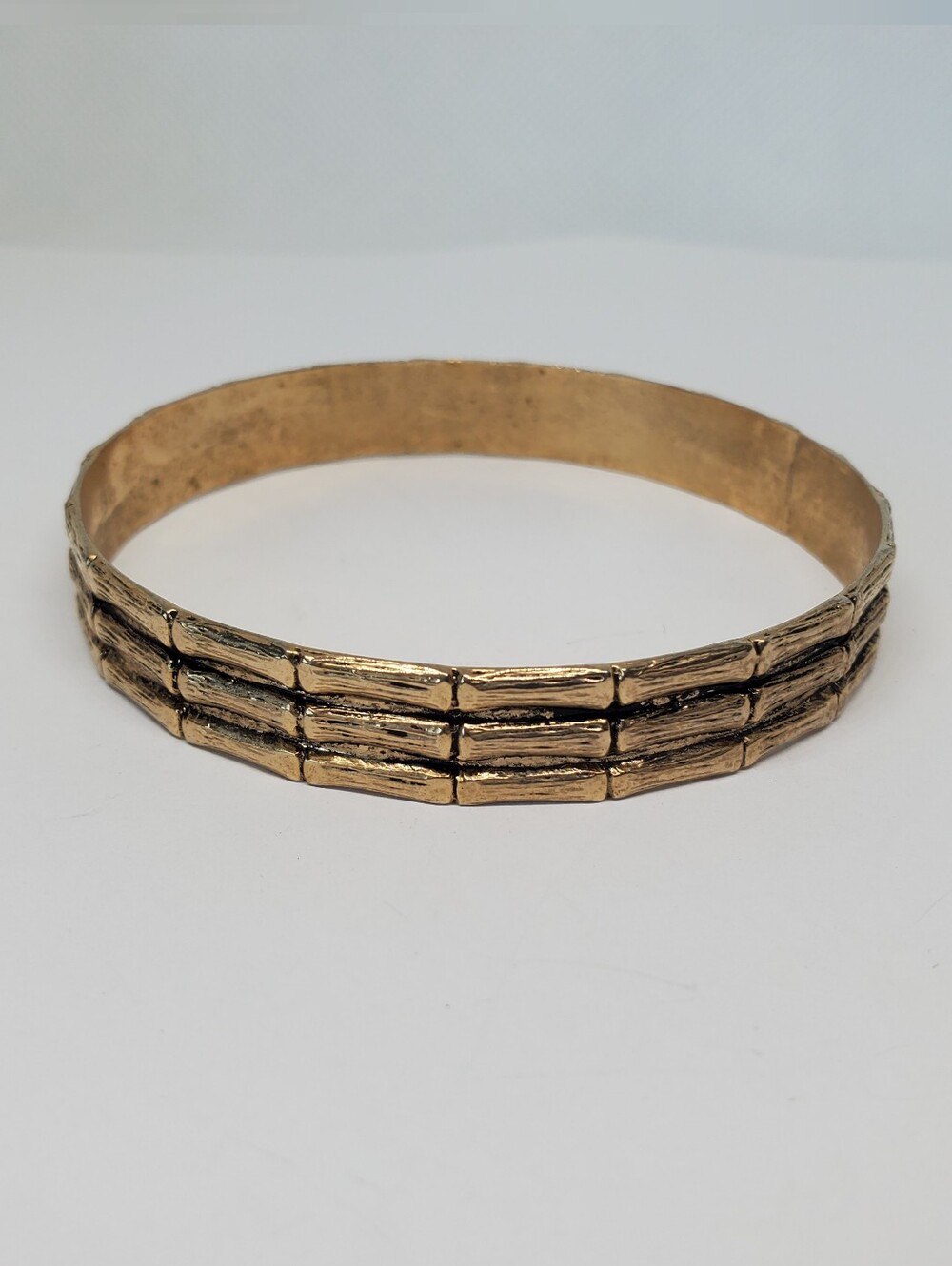 Vintage Gold Tone Triple Bamboo Bangle Bracelet